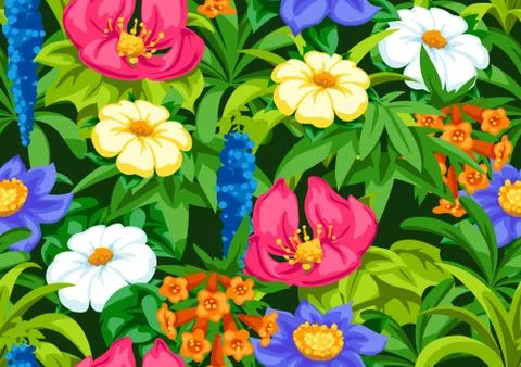 Seamless pattern with tropical flowers. Exotic tropical plants. Stock Illustration
