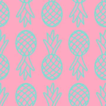 Seamless pattern, tropical fruit pineapple pink blue, cute repeating pattern. Stock Illustration