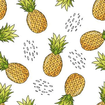 Seamless Pattern with Tropical Fruit Pineapple on a white Summer Background Stock Illustration