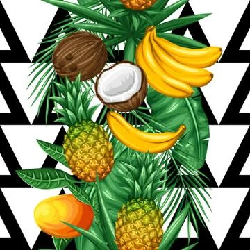 Seamless pattern with tropical fruits and leaves. Background made without Stock Illustration