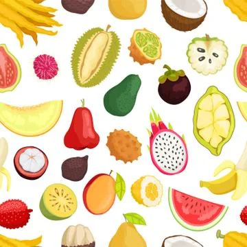 Seamless Pattern Tropical Fruits Vector Isolated Stock Illustration
