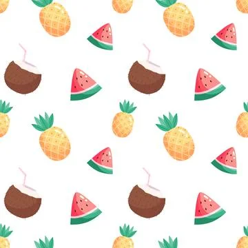 Seamless pattern with tropical fruits. Vector illustration. Stock Illustration