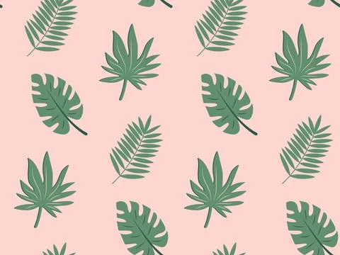 Seamless pattern with tropical leaf, monstera, twig. Exotic floral pattern Stock Illustration