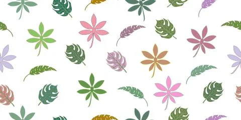 Seamless pattern with tropical leaves and herbs. Isolated elements. イラスト素材