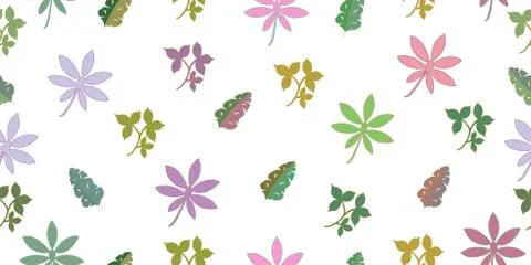 Seamless pattern with tropical leaves and herbs. Isolated elements. 스톡 일러스트