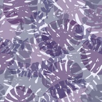 Seamless pattern with tropical leaves and hand-drawn blotches and marker stro Stock-Illustration