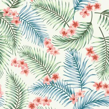 Seamless pattern with tropical leaves and flowers. Illustrazione stock