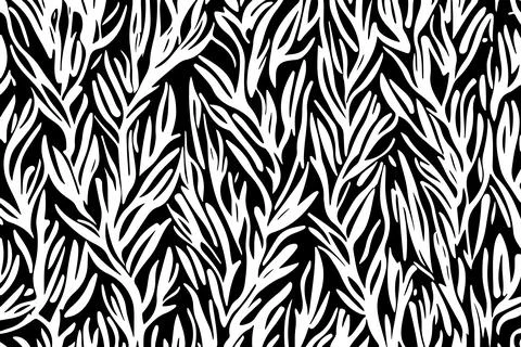 Seamless pattern with tropical leaves. Black and white background. Stock Illustration