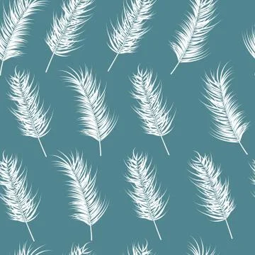 Seamless pattern with tropical leaves on blue background Stock Illustration