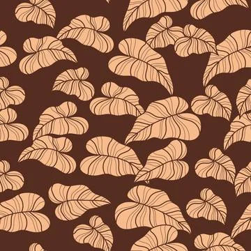 Seamless pattern with tropical leaves on brown background Illustrazione stock