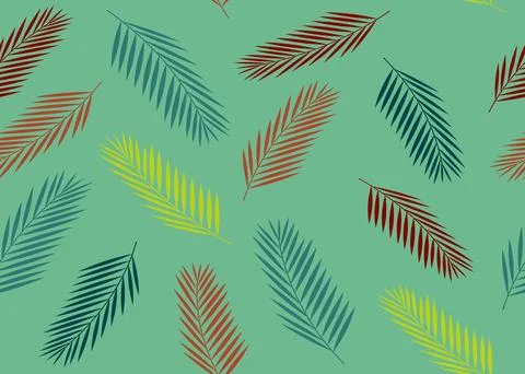 Seamless pattern with tropical leaves of different colors on a light green .. Stock Illustration