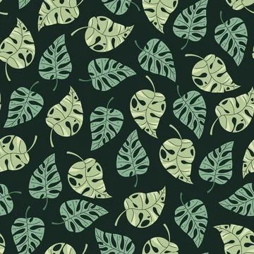 Seamless pattern with tropical leaves in flat style. Endless texture with m.. Stock Illustration