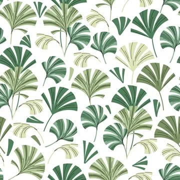 Seamless pattern with tropical leaves in flat style. Endless texture with p.. Stock Illustration