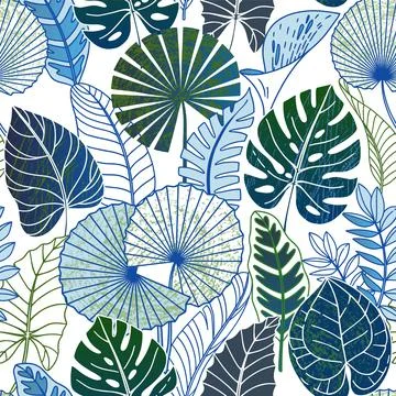 Seamless pattern with tropical leaves on a light background. Stock Illustration