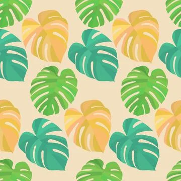 Seamless pattern with tropical leaves of monstera Stock Illustration