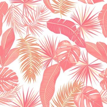 Seamless pattern of tropical leaves of palm tree. Illustrazione stock