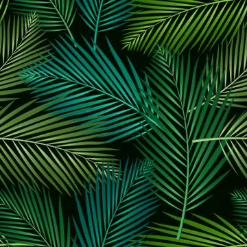 Seamless pattern with tropical leaves: palms, monstera, jungle leaf seamless  Stock Illustration