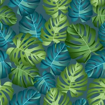 Seamless pattern with tropical leaves: palms, monstera, jungle leaf seamless  Stock Illustration