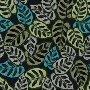 Seamless pattern with tropical leaves: palms, monstera, jungle leaf seamless  Illustrazione stock