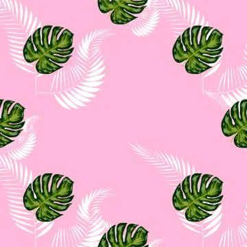 Seamless pattern with tropical leaves: palms, monstera, passion fruit. Beauti Stock Illustration
