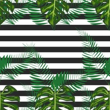 Seamless pattern with tropical leaves: palms, monstera, banana leaves, jungle Stock-Illustration