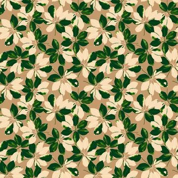 Seamless pattern with tropical leaves on soft brown background for decorati.. Stock Illustration