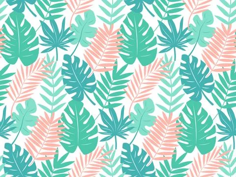 Seamless pattern with tropical leaves, twigs, monstera. Exotic floral patte.. Stock Illustration
