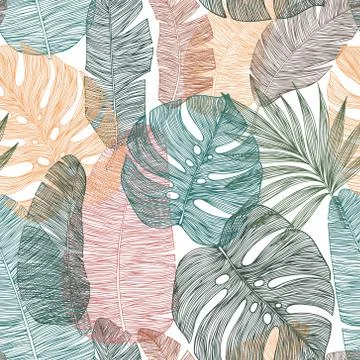 Seamless pattern with tropical leaves. Vector illustration. Stockillustratie