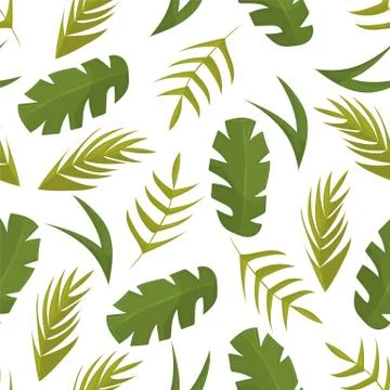 Seamless pattern with tropical leaves on white background Stock Illustration