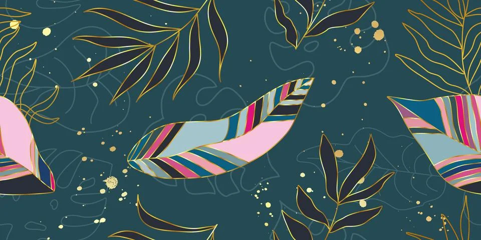 Seamless pattern with tropical leaves.Abstract background for covers,textiles Stock Illustration