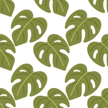 Seamless pattern with tropical monstera leaves in flat jungle style Stock Illustration