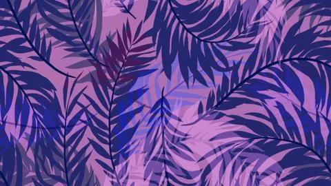 Seamless pattern, tropical palm leaf on purple background Stock Illustration
