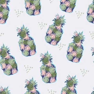 Seamless pattern with tropical pineapples, vector illustration. Summer exotic Stock Illustration