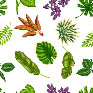 Seamless pattern with tropical plants and leaves. Background made without Stock-Illustration