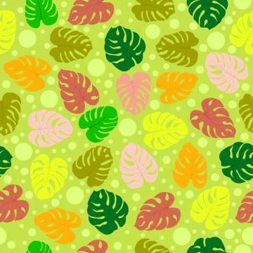 Seamless pattern with tropical plants leaves and monster bubbles. Modern rand 스톡 일러스트