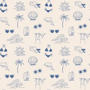 Seamless pattern with Tropical Summer Beach Collection Illustrazione stock