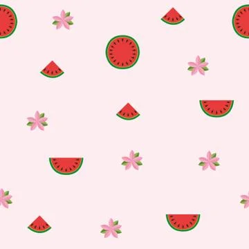 Seamless pattern tropical summer design with flowers and watermelon Stock-Illustration