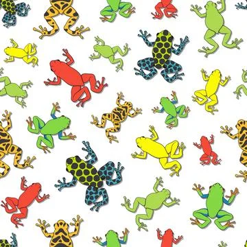 Seamless pattern with tropical tree frogs. Colored vector background. Stock Illustration