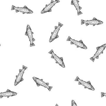 Seamless pattern trout fish sketch hand drawn Stock Illustration