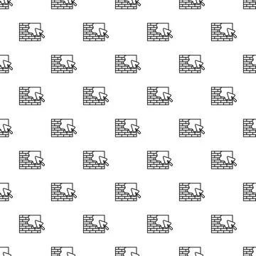 Seamless pattern of a trowel applying plaster on a brick wall Stock Illustration