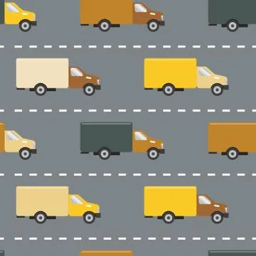 Seamless pattern with trucks on the road Stock Illustration