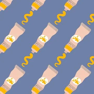 Seamless pattern with tube of paint, brush strokes, repeating pattern. Back.. Stock Illustration
