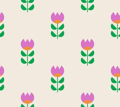 Seamless pattern with tulip flower in minimal contemporary Scandinavian style Stock Illustration