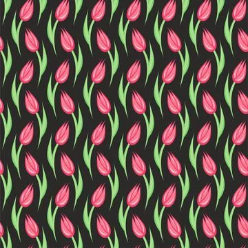 Seamless pattern with tulip flowers. Stock Illustration