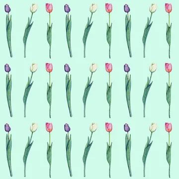 Seamless pattern tulip flowers retro illustration Stock Illustration