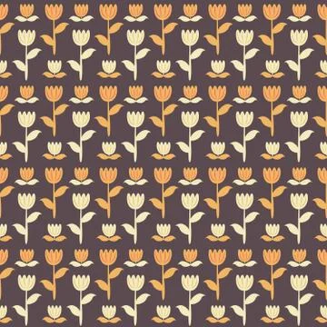 Seamless pattern of tulips and little flowers. Stock Illustration