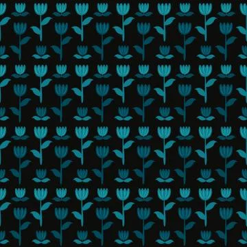 Seamless pattern of tulips and little flowers. Stock Illustration