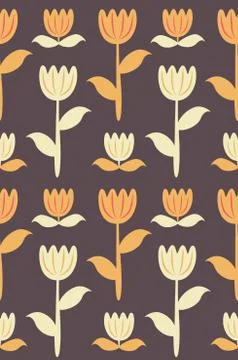 Seamless pattern of tulips and little flowers. Stock Illustration