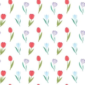 Seamless pattern with tulips and snowdrops Stock Illustration