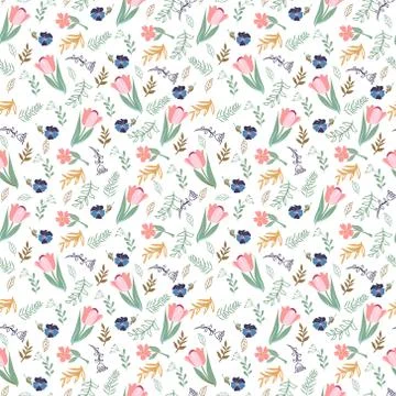 Seamless pattern with tulips and wild flowers Illustrazione stock